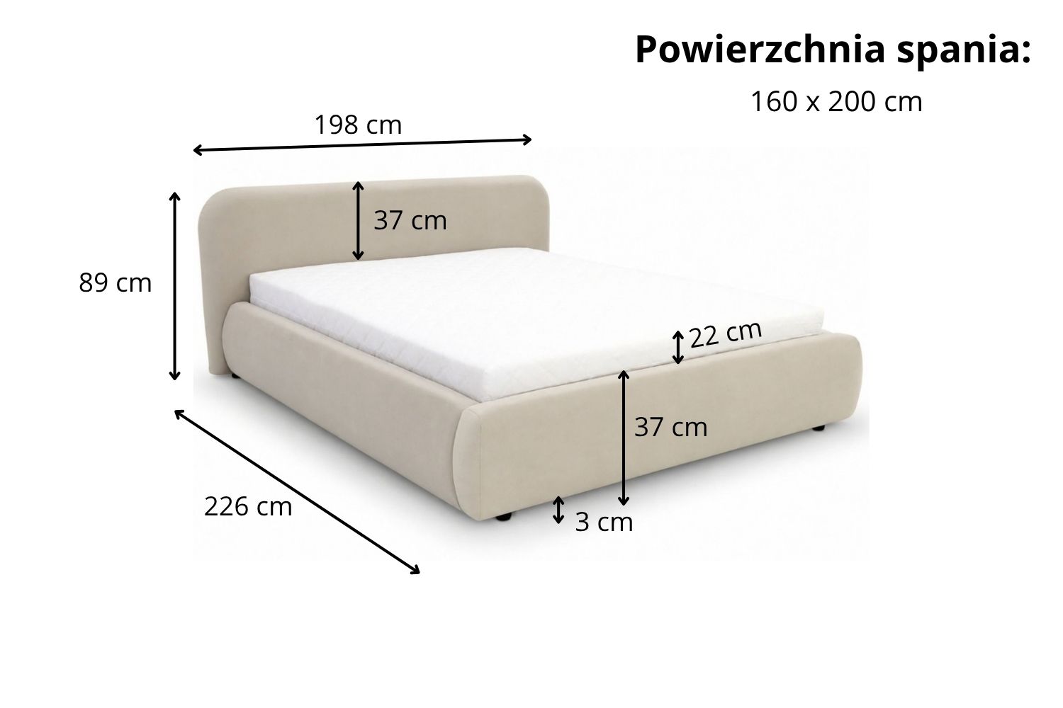 Wymiary łóżka tapicerowanego Nubo