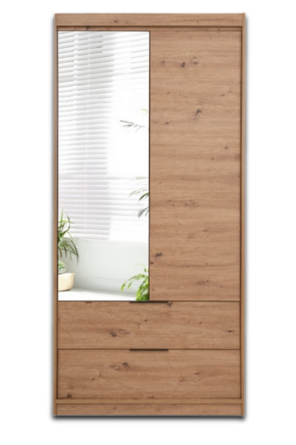 Szafa dwudrzwiowa z lustrem i szufladami MAJORAK 103 cm - Dąb artisan widok od frontu