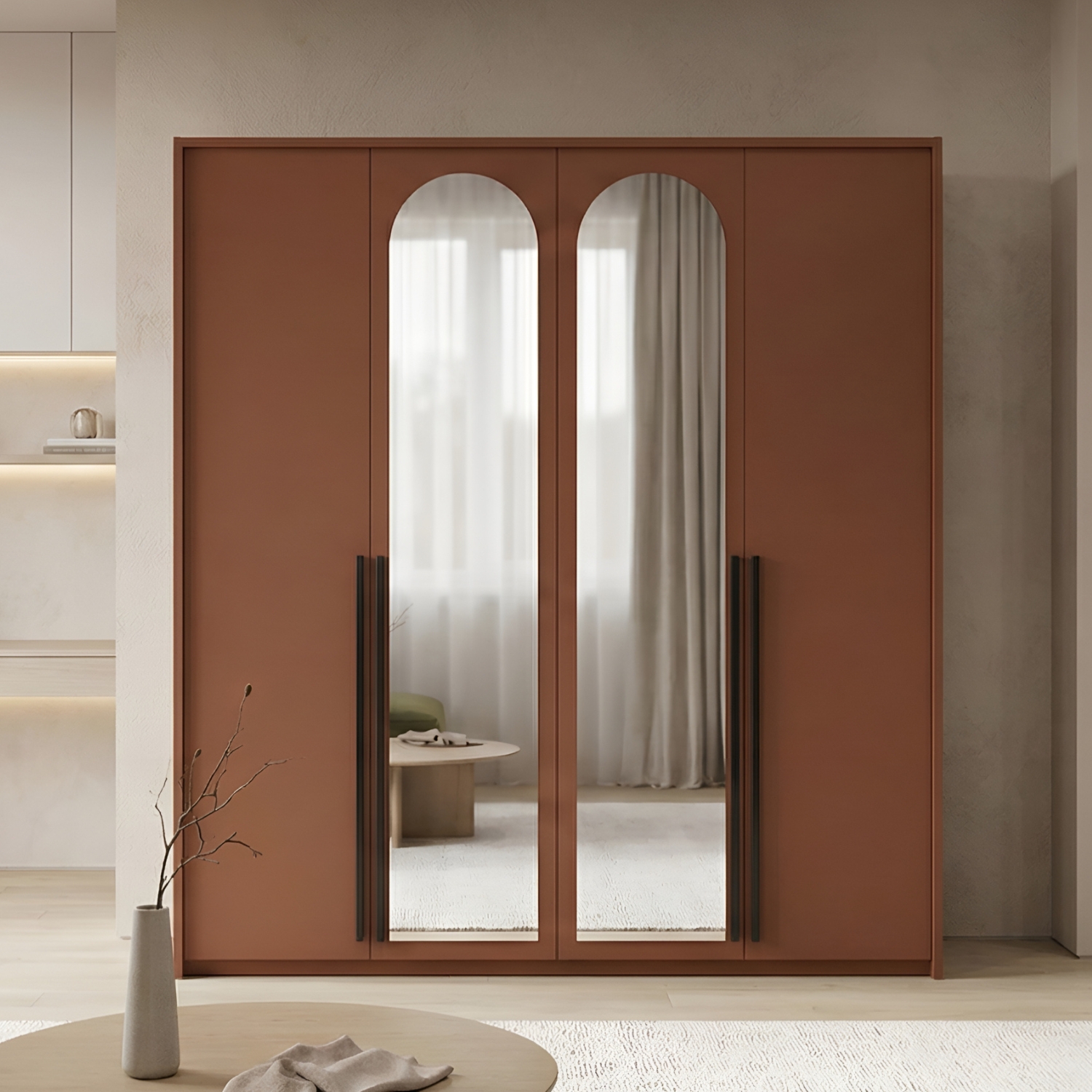 Szafa czterodrzwiowa z lustrem ARCADIA 205 cm - Terracota - Aranżacja