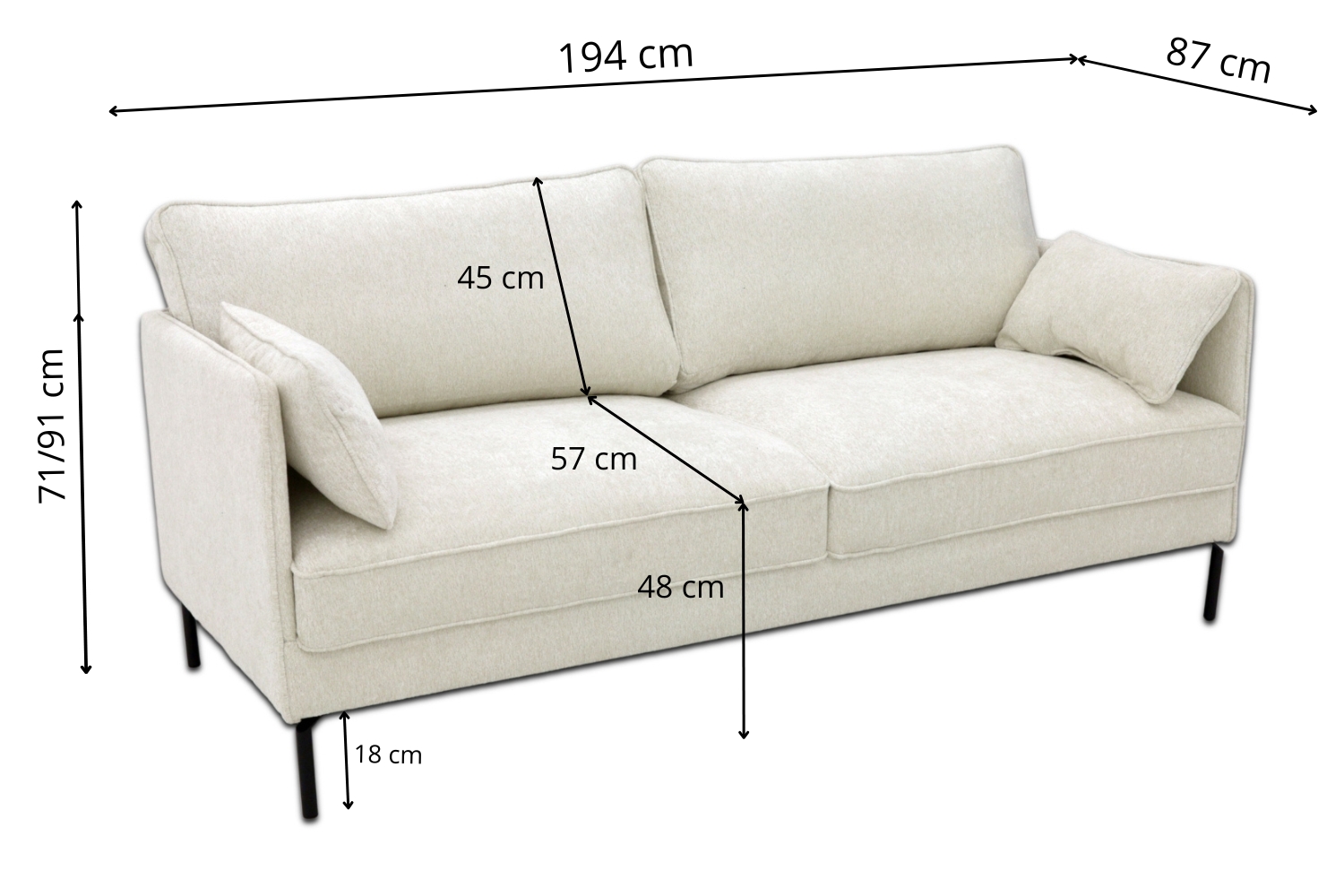 Sofa Raven – styl i komfort w skandynawskim wydaniu - Tkanina Toro 140 - Wymiarówka